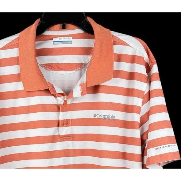 Columbia men’s polo shirt, large, PFG performance orange white stripe Omni-shade - Picture 1 of 11